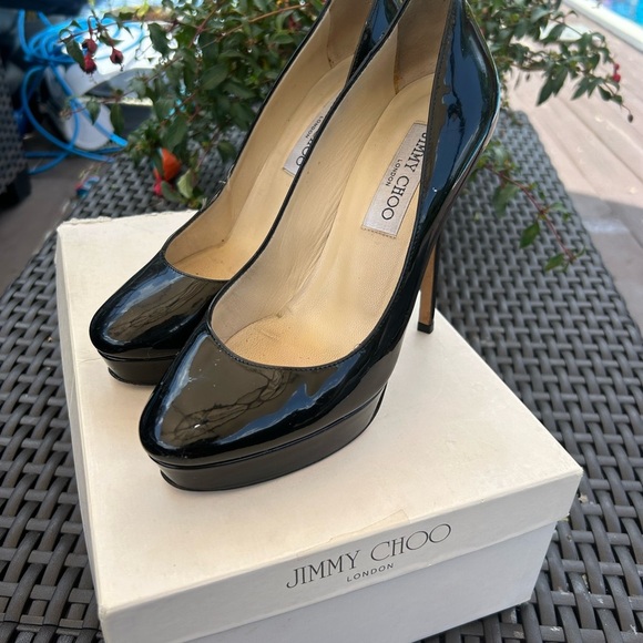 Jimmy Choo Cosmic 120 mm Black Patent Leather Heels Size 37 - Picture 2 of 12